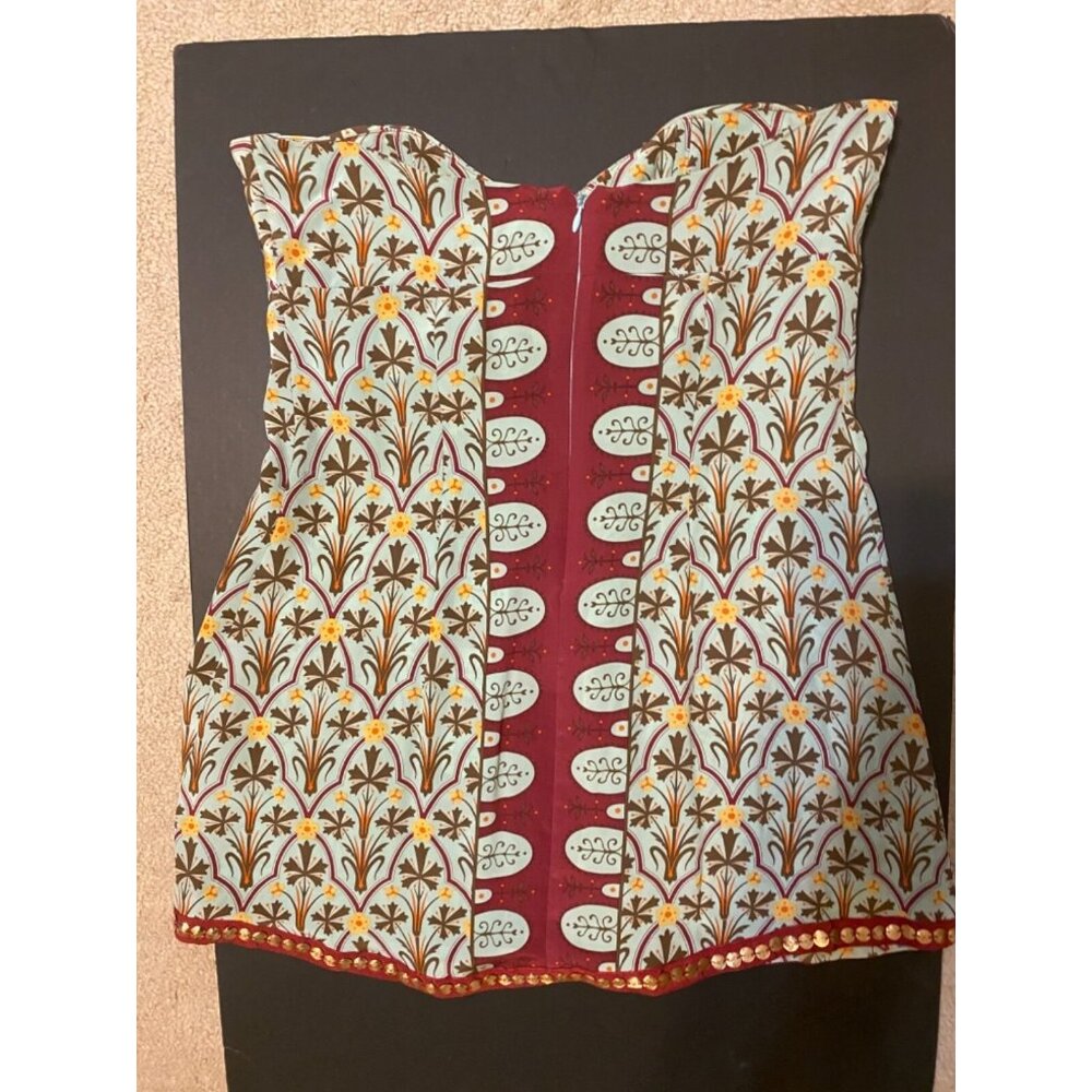 Tracy Reese NY Womens Top Blue Wine Gold 8 Medium Boned Bust Silk - Picture 7 of 9